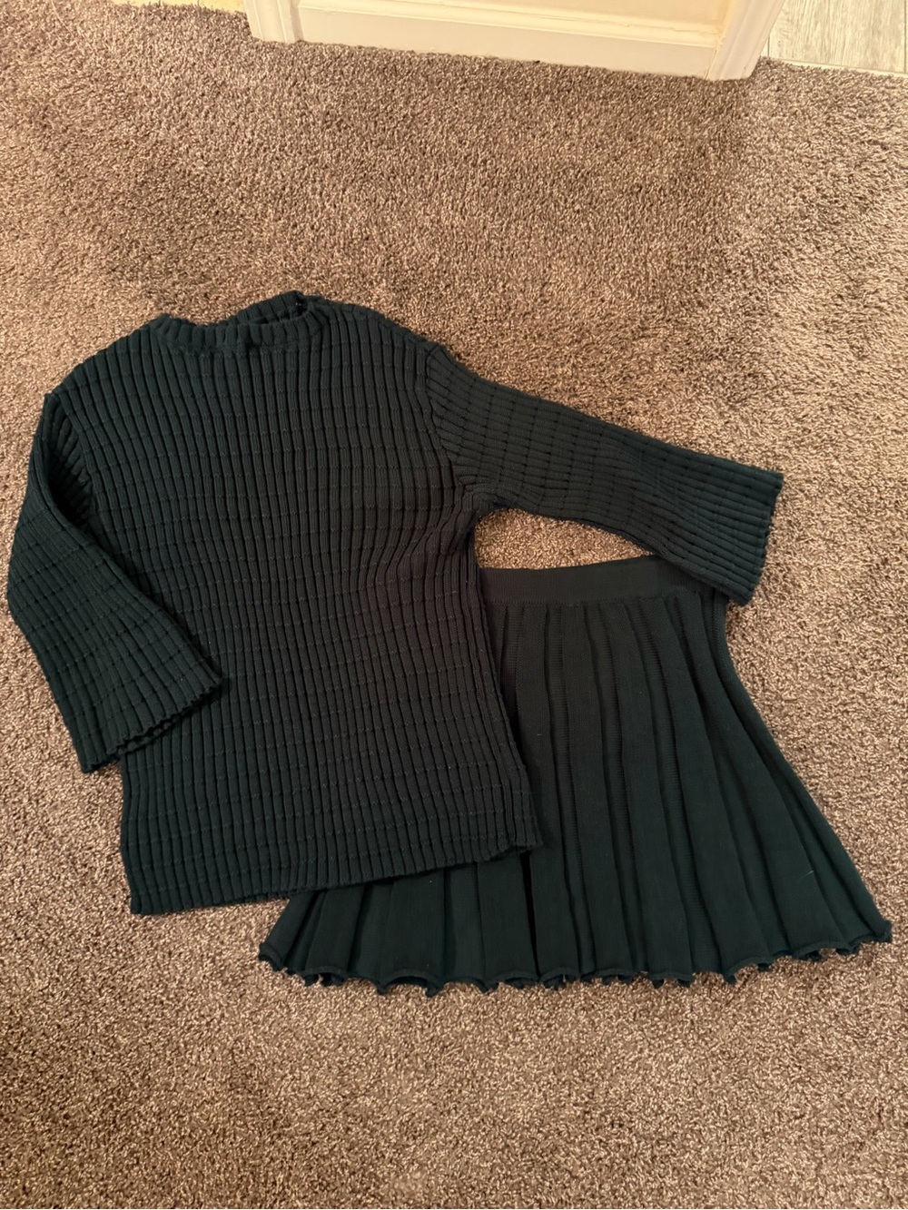 Dark green free people inspired sweater skirt set